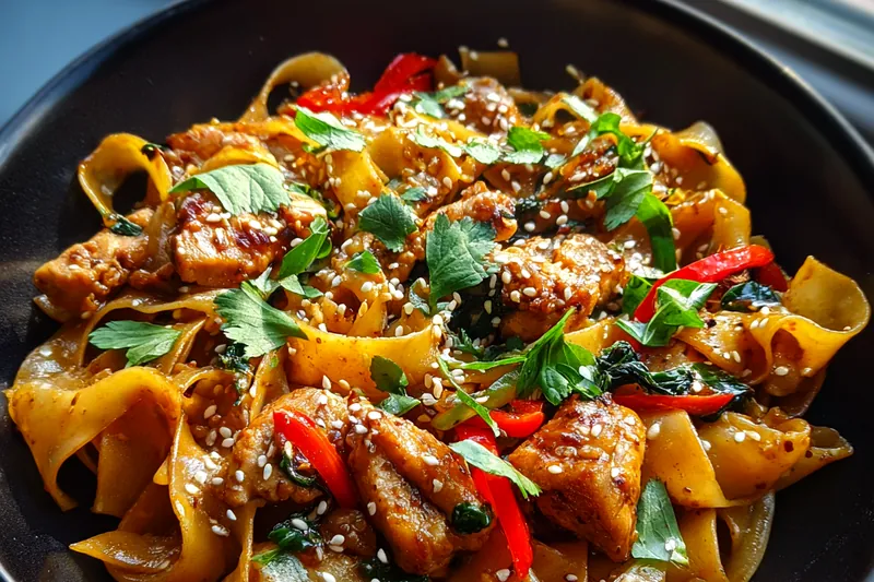 Cooking process for Spicy Chicken Noodle Stir-Fry