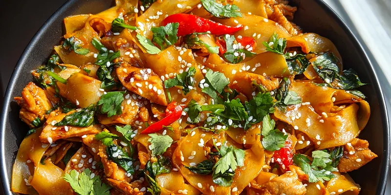 Delicious Spicy Chicken Noodle Stir-Fry served on a plate