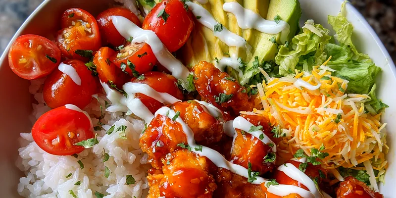 Delicious Spicy Chicken Rice Bowl served on a plate