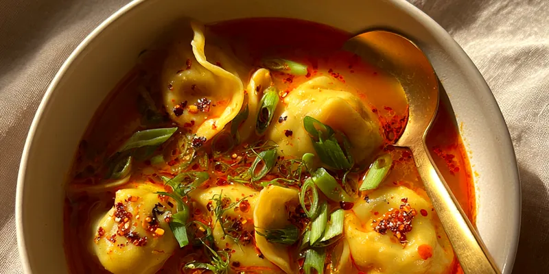 Delicious Spicy Dumpling Soup served on a plate