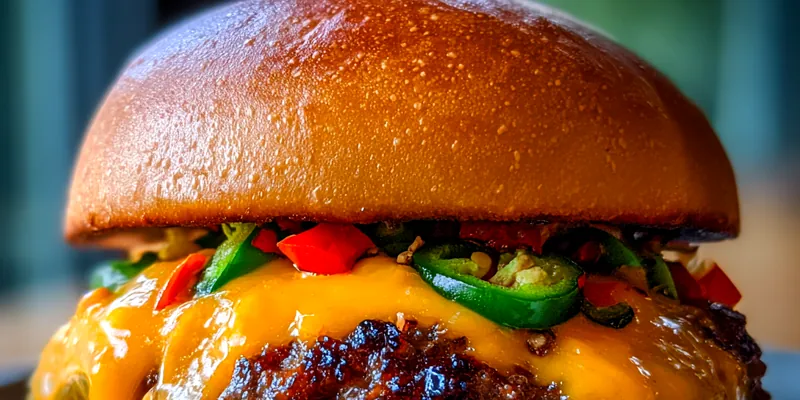 Delicious Spicy Fajita Cheese Burger served on a plate