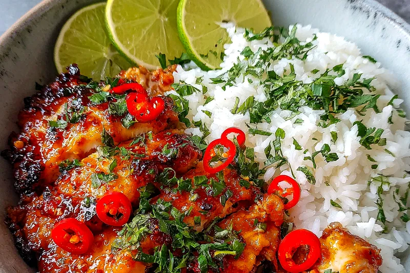 Fresh ingredients for Spicy Glazed Chicken Bowl