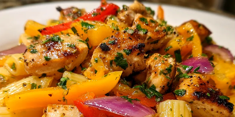 Delicious Spicy Grilled Chicken Pasta served on a plate