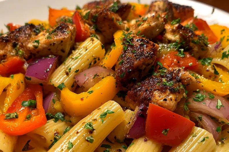Fresh ingredients for Spicy Grilled Chicken Pasta