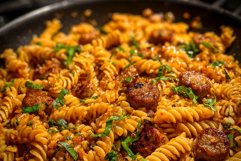Cooking process for Spicy Honey Sausage Pasta