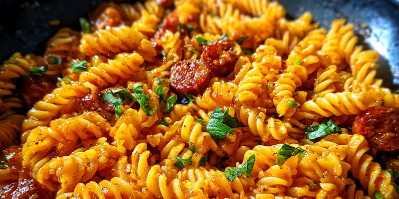 Delicious Spicy Honey Sausage Pasta served on a plate