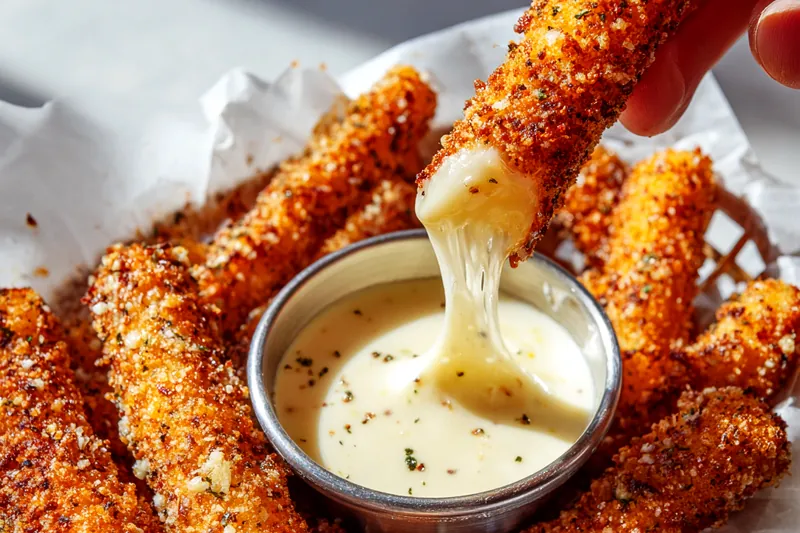 Fresh ingredients for Spicy Mozzarella Sticks with Dip