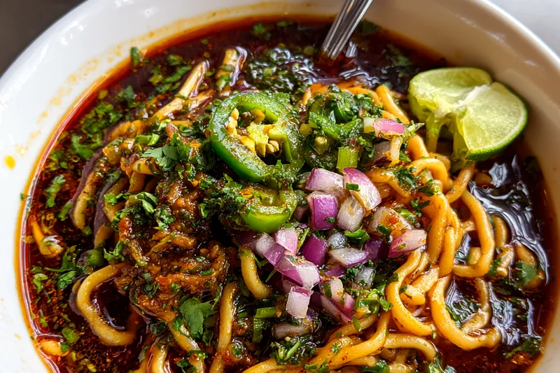 Cooking process for Spicy Noodle Soup with Herbs