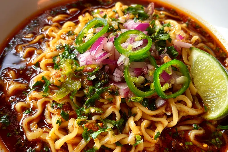 Fresh ingredients for Spicy Noodle Soup with Herbs