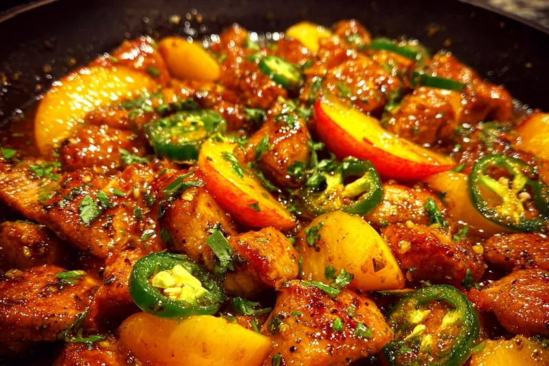 Fresh ingredients for Spicy Peach Chicken Delight