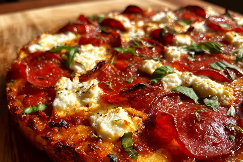 Cooking process for Spicy Pepperoni Ricotta Pizza