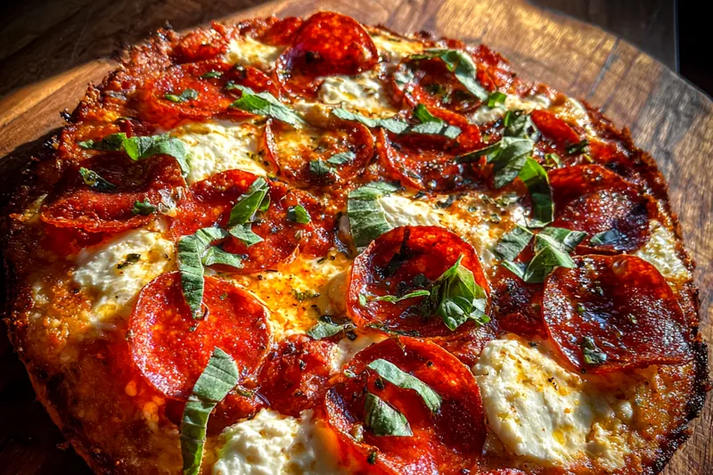 Fresh ingredients for Spicy Pepperoni Ricotta Pizza