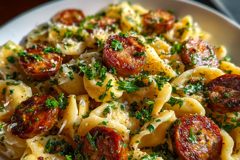 Fresh ingredients for Spicy Sausage Alfredo