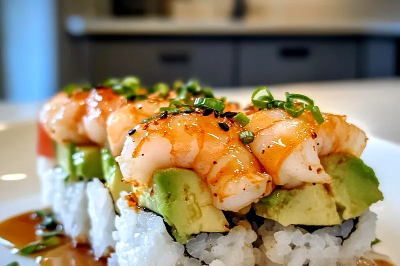 An array of fresh ingredients including shrimp, avocado, and spices for Delicious Spicy Shrimp Stacks.