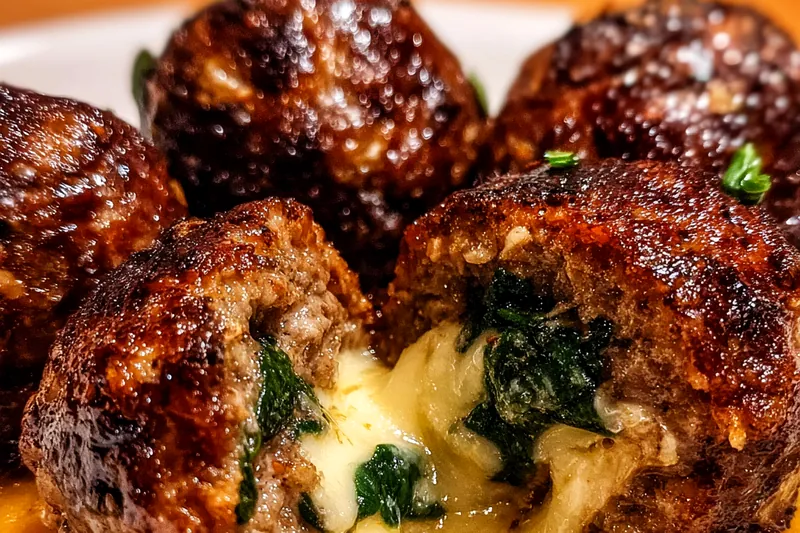 Fresh ingredients for Spinach Mozzarella Stuffed Meatballs