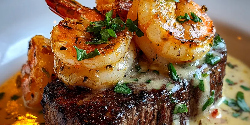 Delicious Steak with Shrimp Sauce Delight served on a plate