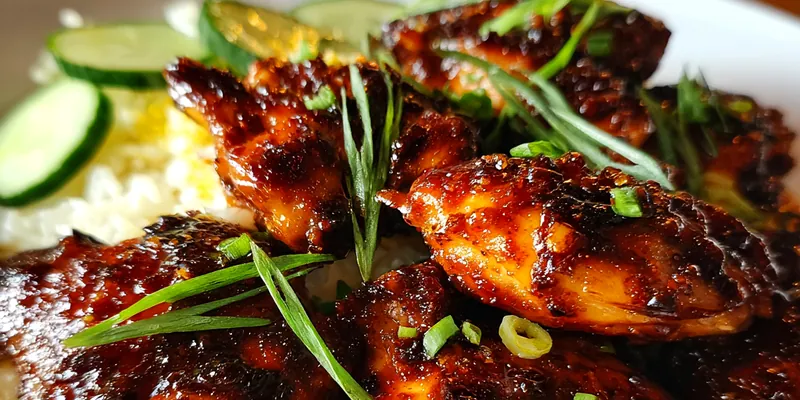 Delicious Sticky Glazed Chicken Thighs served on a plate