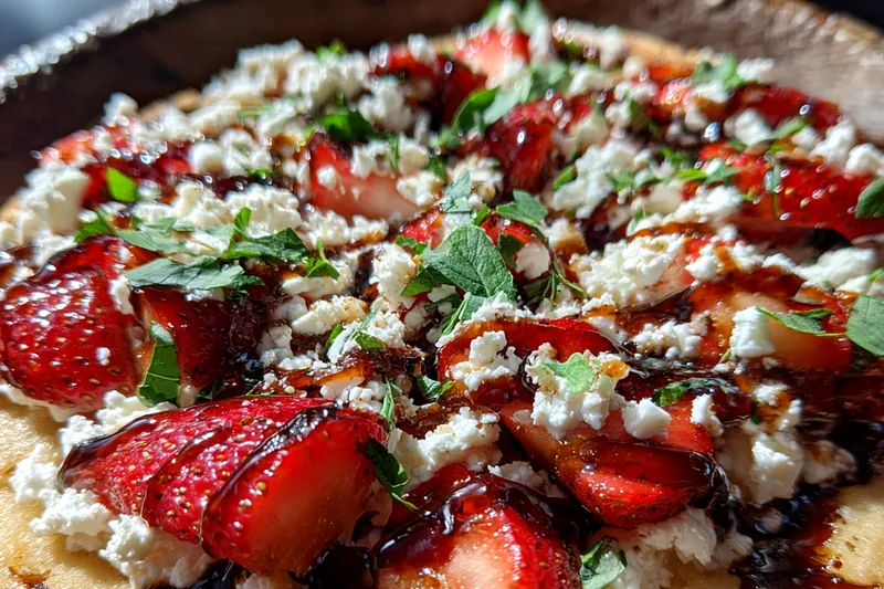 Cooking process for Strawberry Balsamic Cheese Flatbread