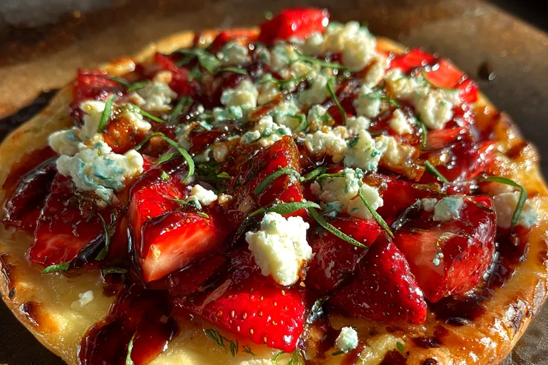 Fresh ingredients for Strawberry Balsamic Flatbread