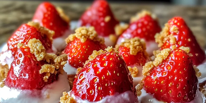 A beautifully arranged platter of Delicious Strawberry Cheesecake Bites with fresh strawberries on the side.