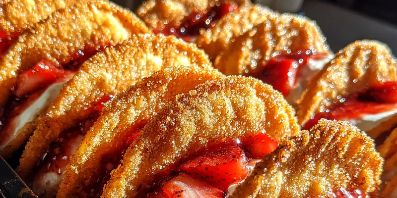 Delicious Strawberry Cheesecake Dessert Tacos served on a plate