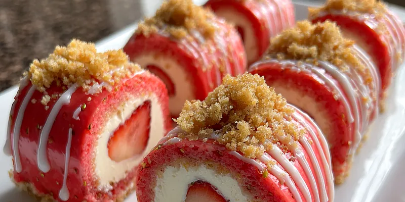 Delicious Strawberry Cheesecake Rolls served on a plate