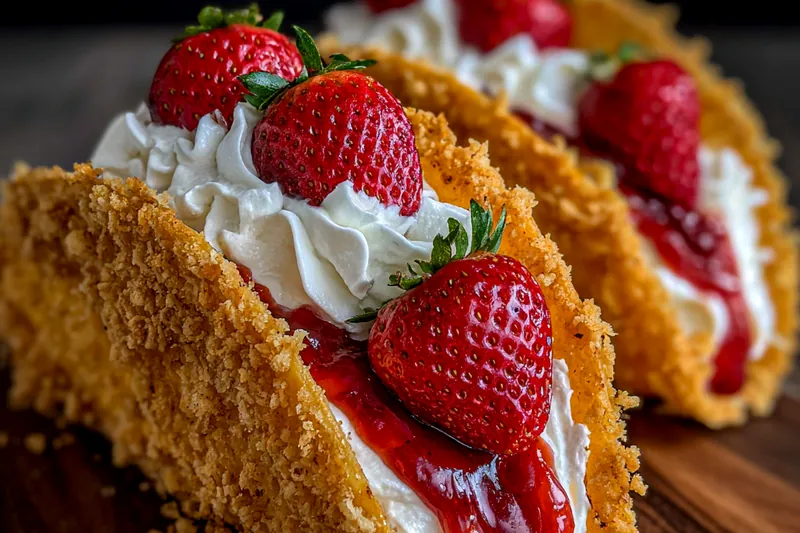 A colorful array of ingredients for Strawberry Cheesecake Tacos, including strawberries, cream cheese, and tortillas.