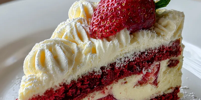 Delicious Strawberry Cream Cheese Cake served on a plate