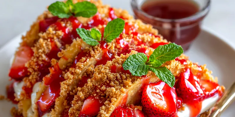 Delicious Strawberry Crunch Cheesecake Tacos served on a plate
