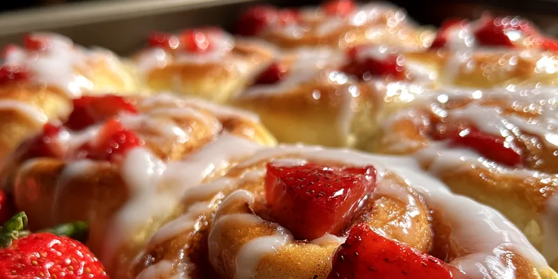 Delicious Strawberry Glazed Rolls served on a plate