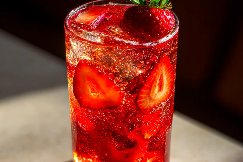 Fresh ingredients for Strawberry Sparkling Drink