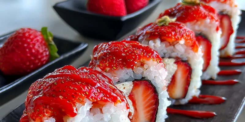 Delicious Strawberry Sushi Delight served on a plate