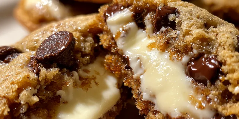 Delicious Stuffed Chocolate Chip Cookies served on a plate