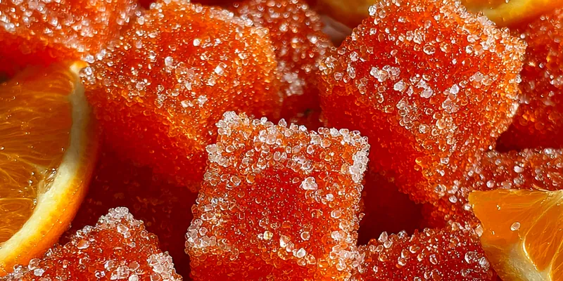 Delicious Sugary Orange Gel Cubes served on a plate