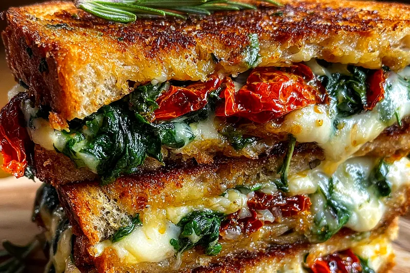 Fresh ingredients for Sun-Dried Spinach Grilled Cheese