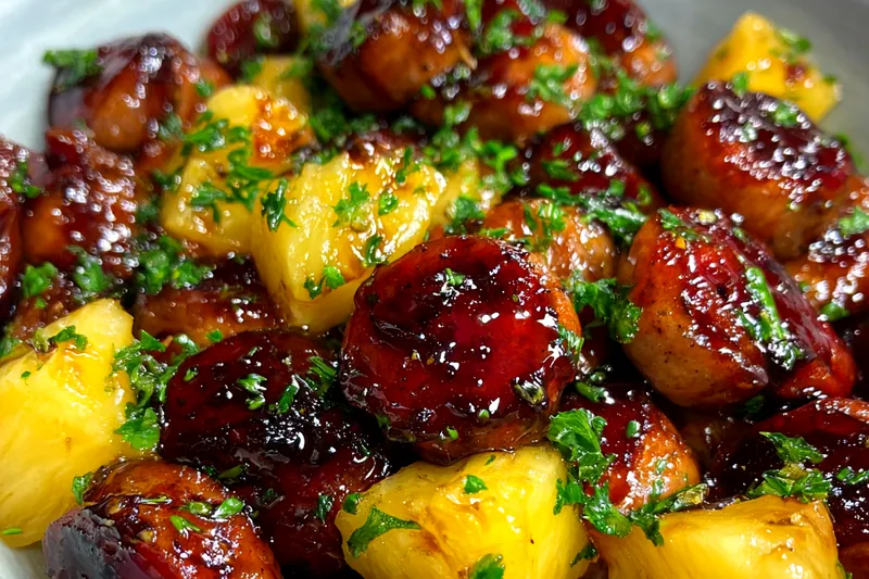 Cooking process for Sweet Pineapple Sausage Bites
