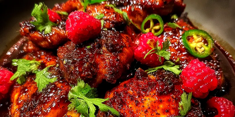 Delicious Sweet Spicy Raspberry Chicken served on a plate