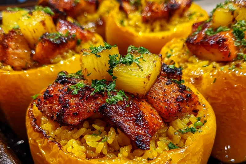 Cooking process for Teriyaki Pineapple Stuffed Peppers