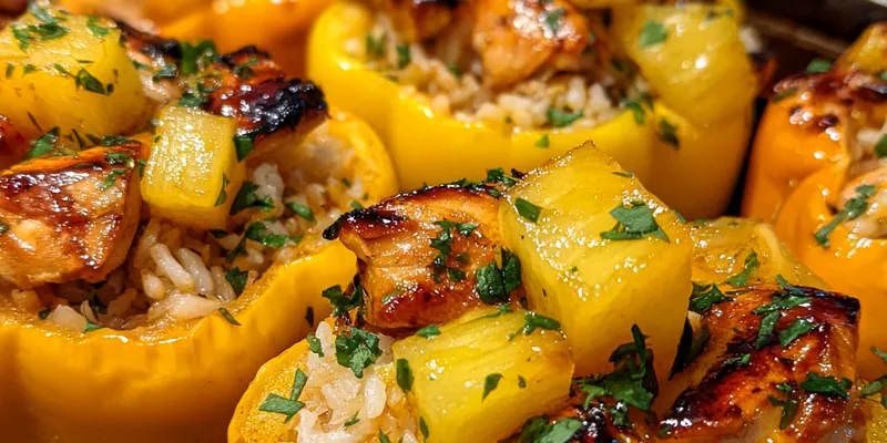 Delicious Teriyaki Pineapple Stuffed Peppers served on a plate