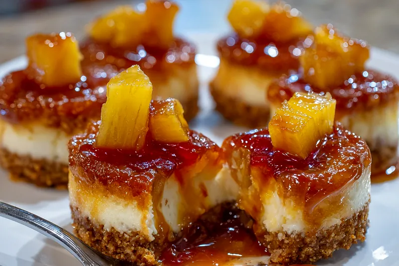 Ingredients for mini pineapple upside-down cheesecakes laid out on a table.