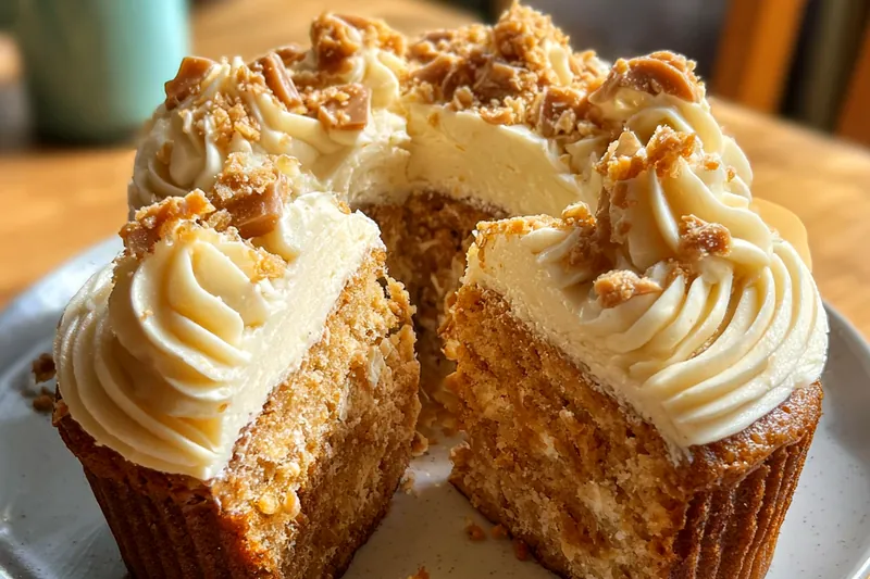 All ingredients for Toffee Crunch Cupcakes laid out on a countertop