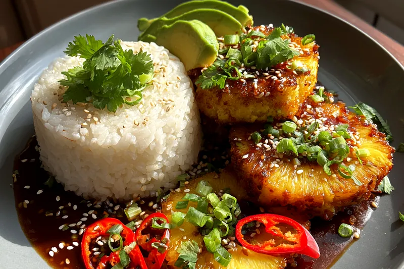 Fresh ingredients for Tropical Chicken Stack