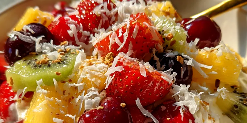 Delicious Tropical Fruit Cream Bowl served on a plate