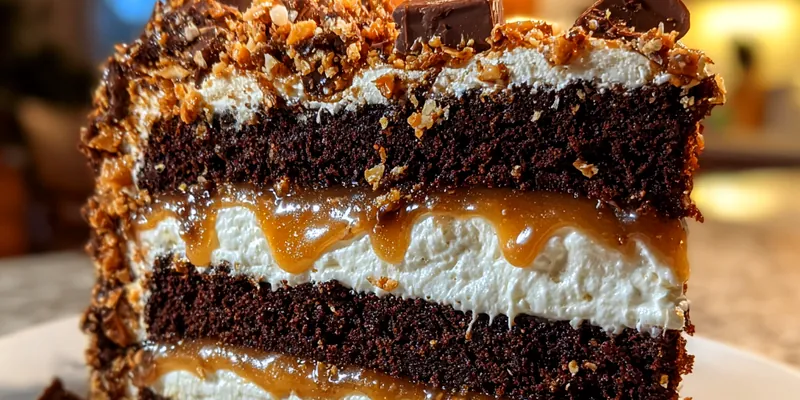 A beautifully decorated Ultimate Decadent Chocolate Cake displayed on a rustic wooden table.