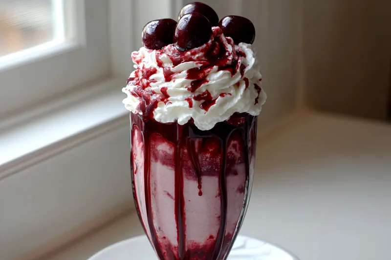 Blending ingredients for Vampire’s Blood Cherry Milkshake