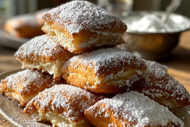 A beautiful arrangement of ingredients for Delicious Vanilla French Beignets including flour, sugar, eggs, and butter.
