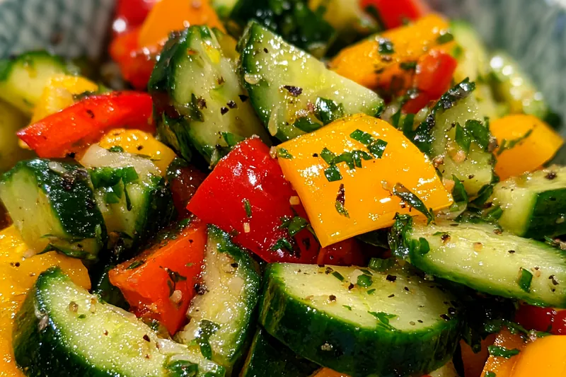 Cooking process for Vibrant Cucumber Pepper Salad