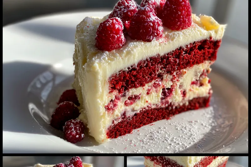 The cooking process of Decadent Raspberry White Chocolate Cake showcasing the mixing of ingredients.