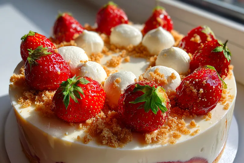 Cooking process for White Chocolate Strawberry Cheesecake