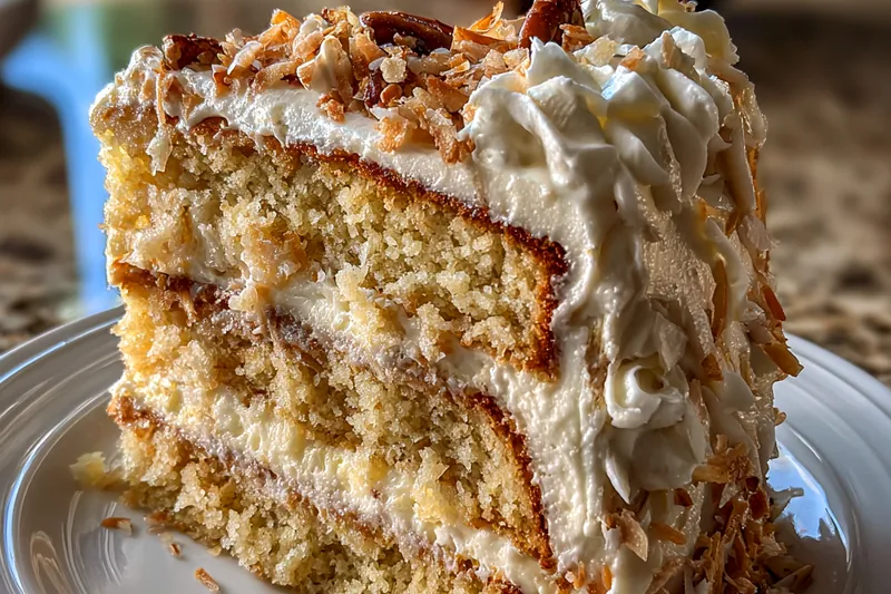 Chef Mitchell carefully frosting the Decadent White German Cake in a bright kitchen.